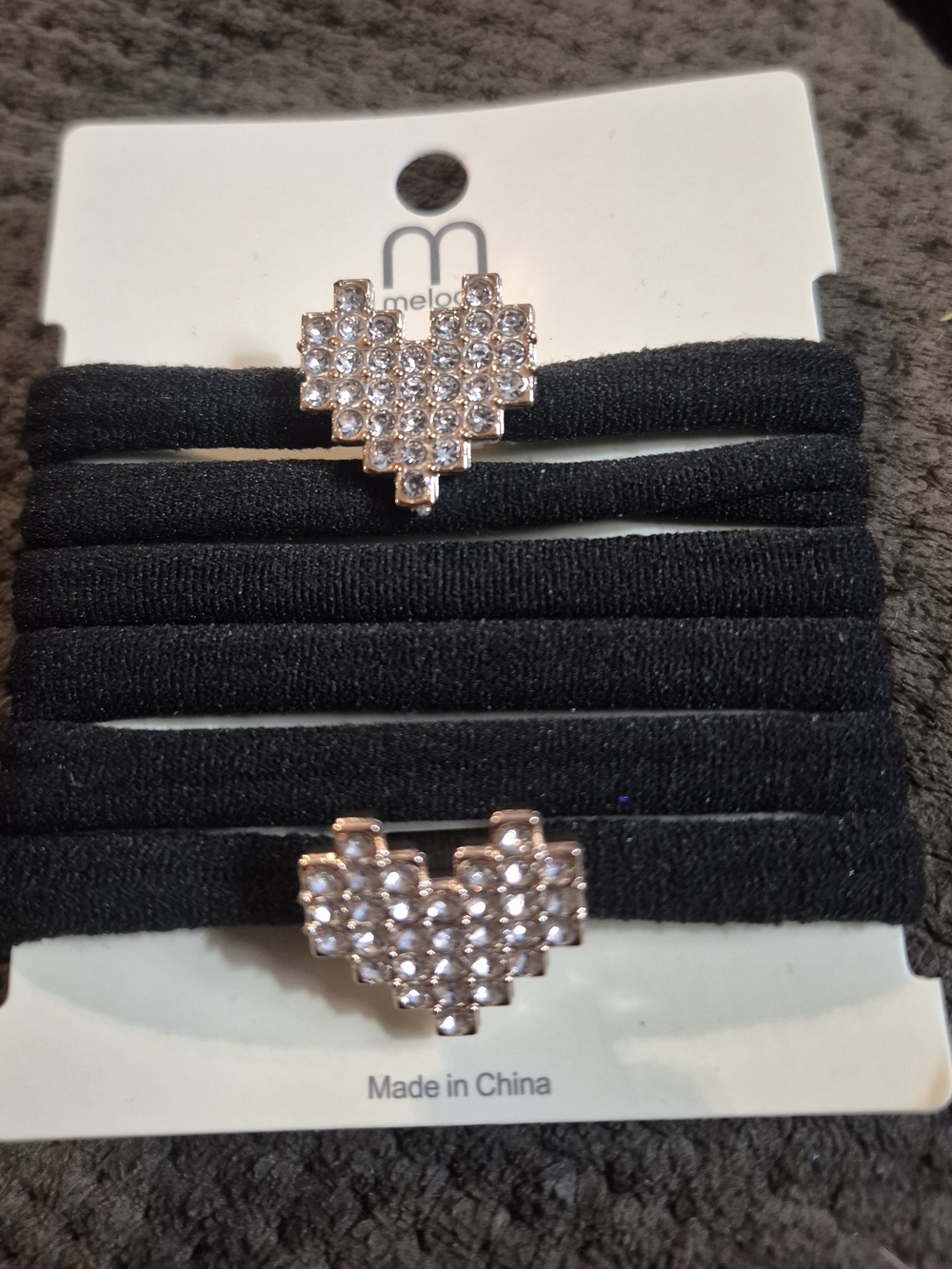 Lovely Melody Black Elastic Hair Ties with Rose Gold Crystal Heart Charms